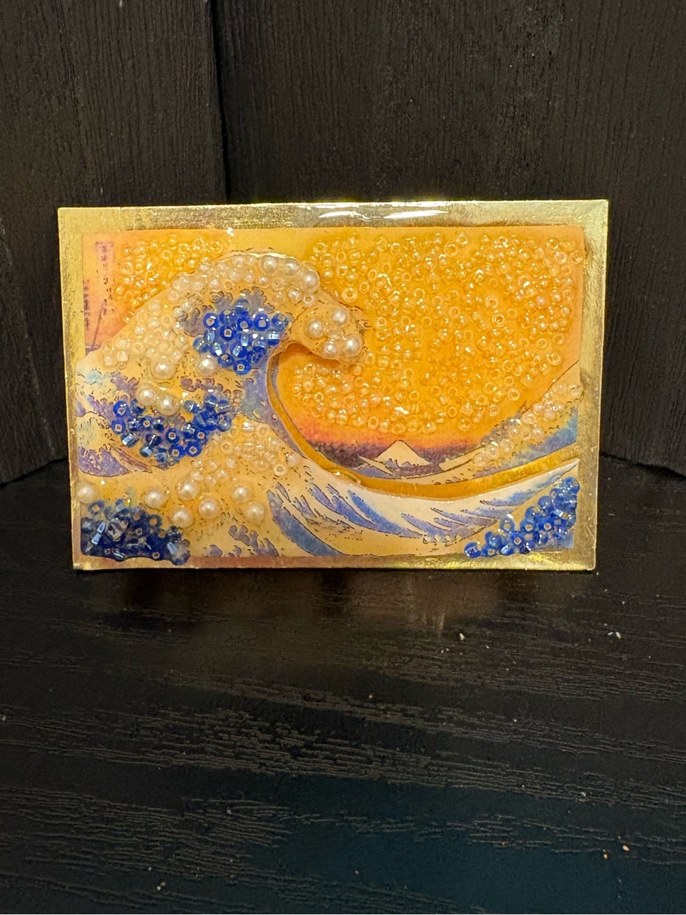 Bonnie Kondor brooch pin The great Wave off kanagawa multi media signed 4”x2